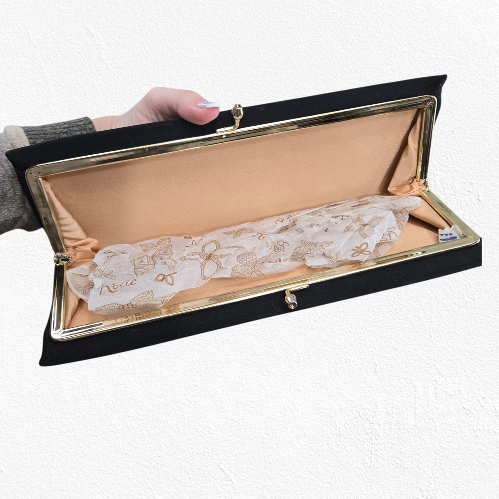 1940s Vintage Black Evening Clutch Kiss Lock Vintage Slim Formal Handbag USA - Picture 8 of 12